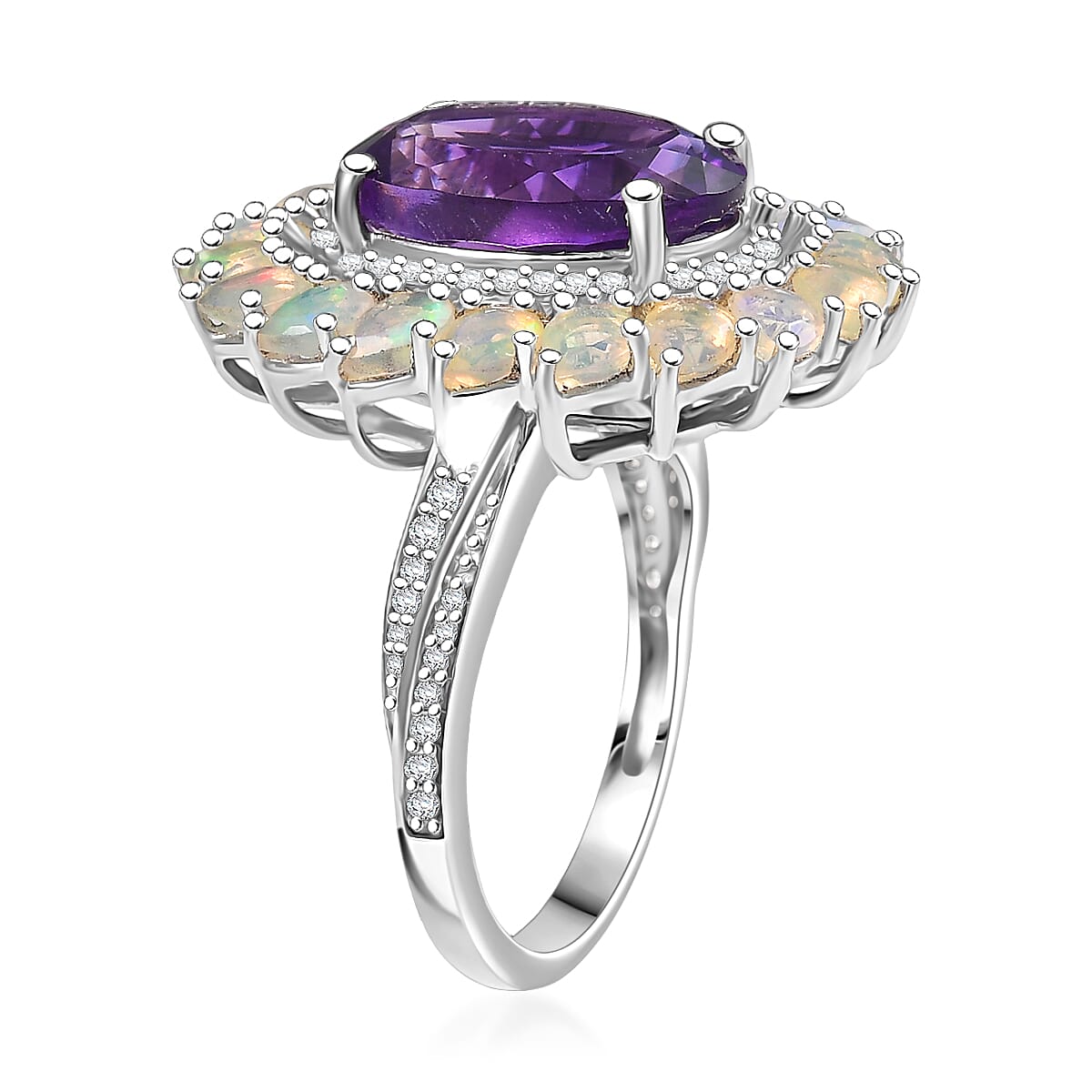 D'Joy Premium Moroccan Amethyst and Multi Gemstone 8.00 ctw Stardust Crown Ring in Rhodium Over Sterling Silver (Size 6.0) image number 3