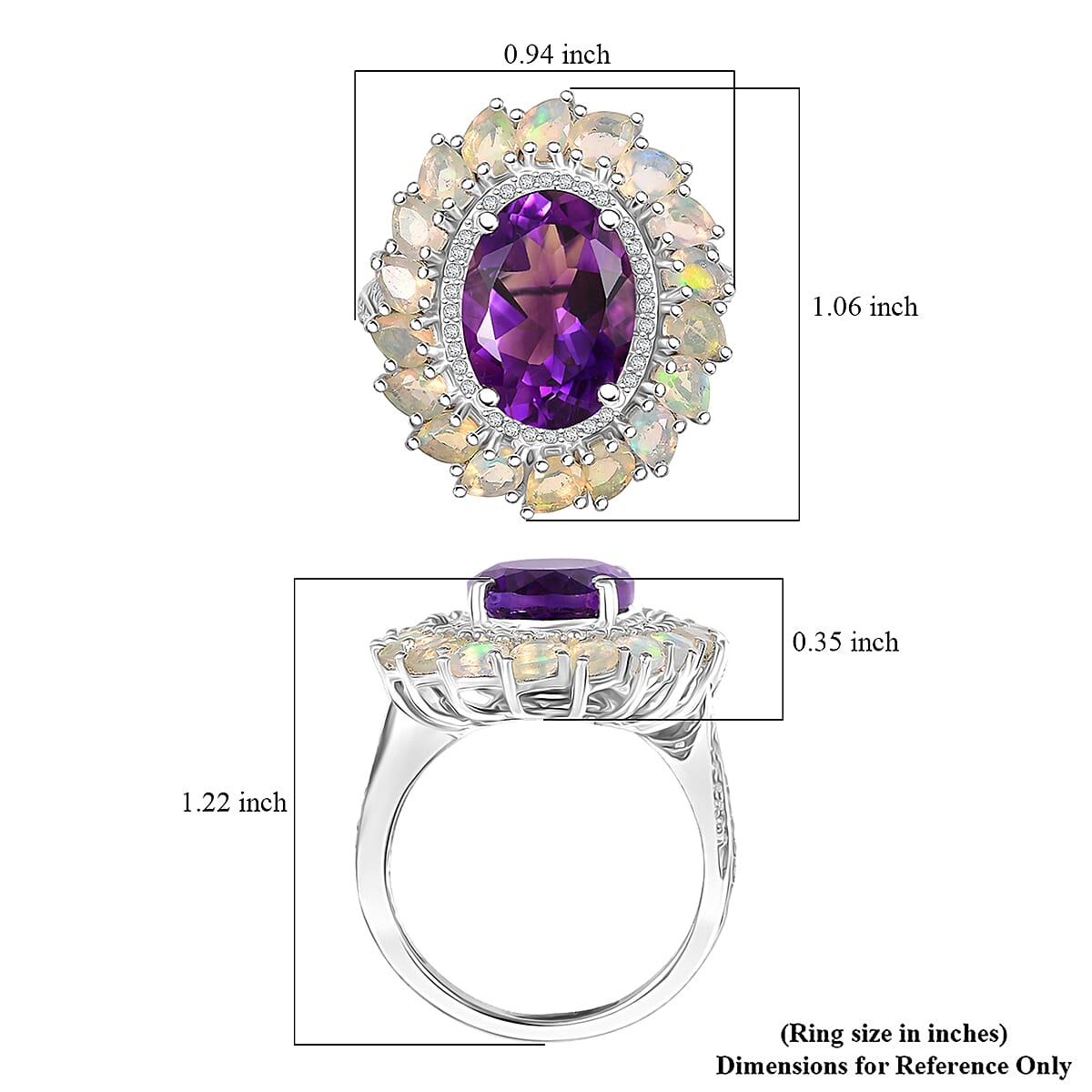 D'Joy Premium Moroccan Amethyst and Multi Gemstone 8.00 ctw Stardust Crown Ring in Rhodium Over Sterling Silver (Size 6.0) image number 5