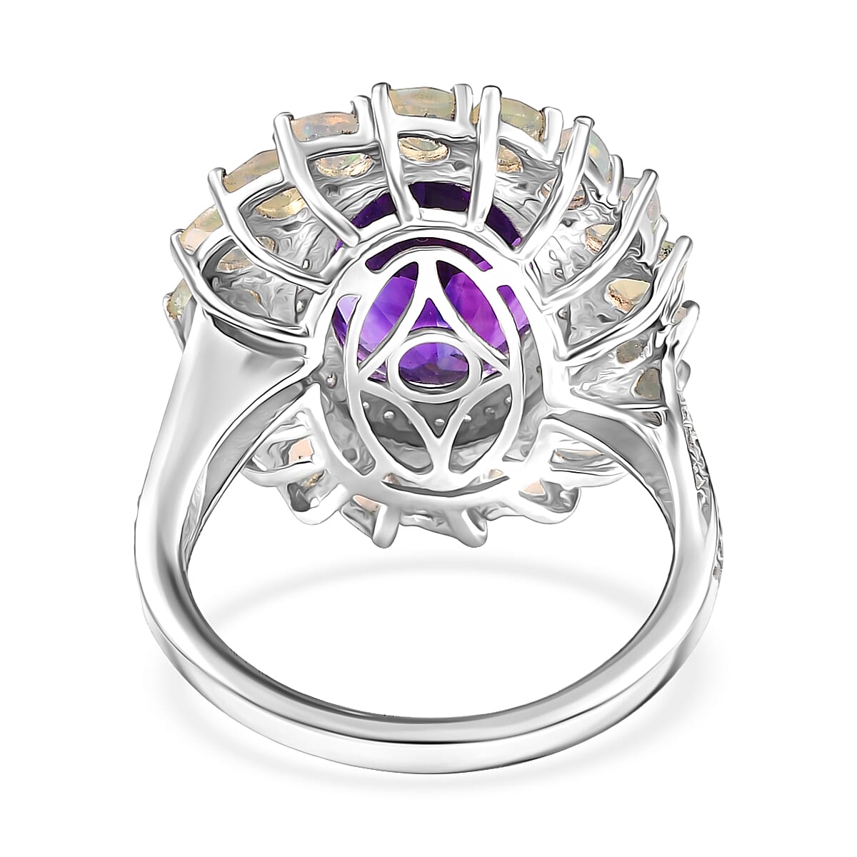 D'Joy Premium Moroccan Amethyst and Multi Gemstone 8.00 ctw Stardust Crown Ring in Rhodium Over Sterling Silver (Size 7.0)