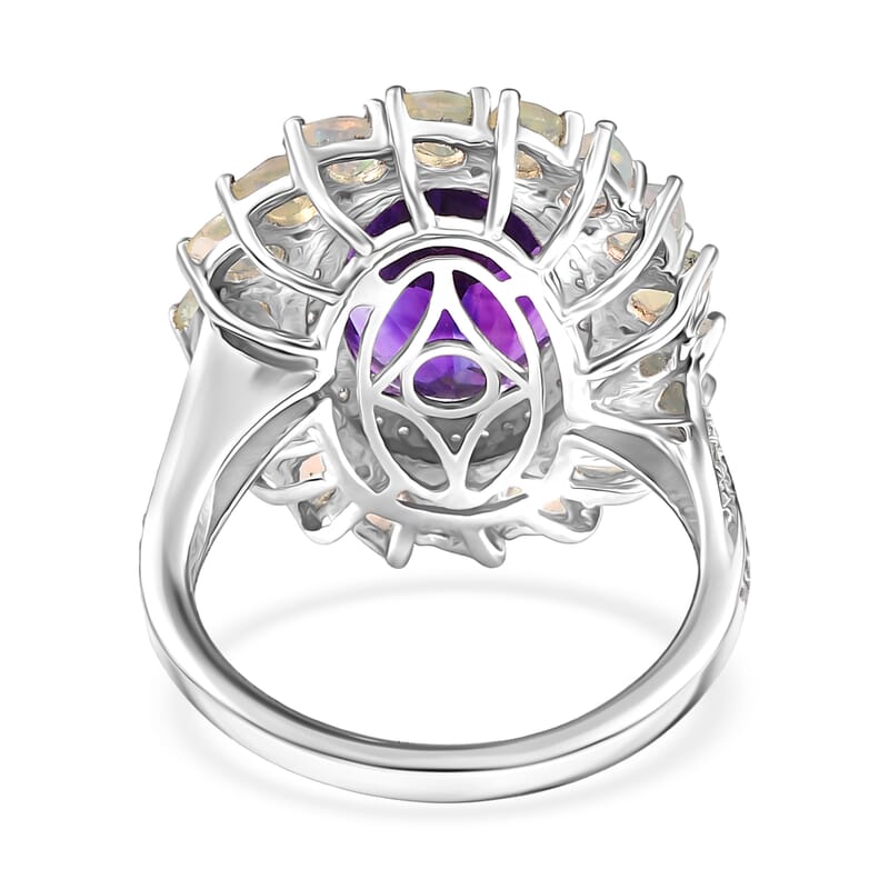 D'Joy Premium Moroccan Amethyst and Multi Gemstone 8.00 ctw Stardust Crown Ring in Rhodium Over Sterling Silver (Size 7.0)