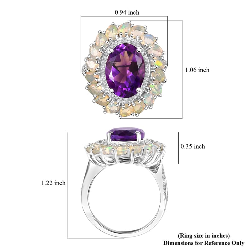 D'Joy Premium Moroccan Amethyst and Multi Gemstone 8.00 ctw Stardust Crown Ring in Rhodium Over Sterling Silver (Size 7.0)