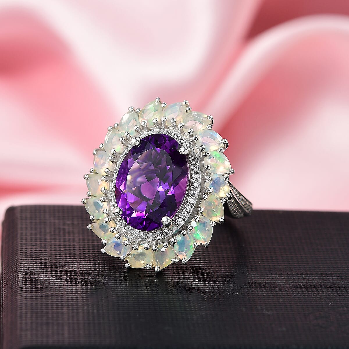 D'Joy Premium Moroccan Amethyst and Multi Gemstone 8.00 ctw Stardust Crown Ring in Rhodium Over Sterling Silver (Size 8.0) image number 1