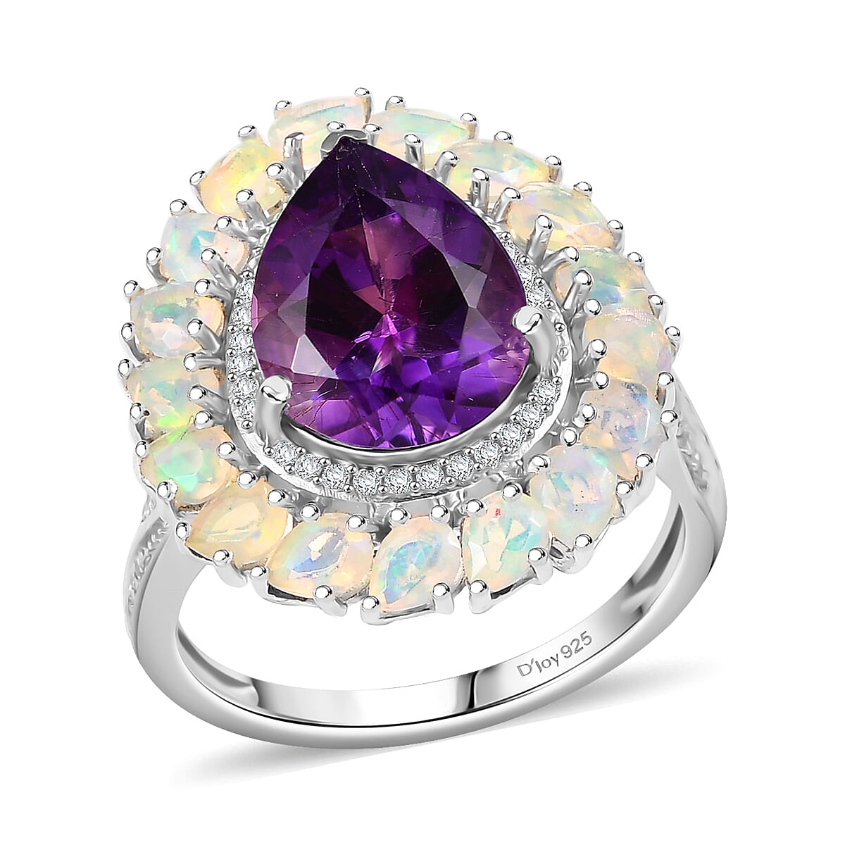 D'Joy Premium Moroccan Amethyst and Multi Gemstone 7.20 ctw Stardust Crown Ring in Rhodium Over Sterling Silver (Size 10.0) image number 0