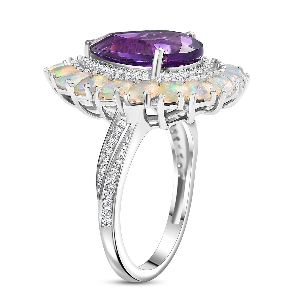 D'Joy Premium Moroccan Amethyst and Multi Gemstone 7.20 ctw Stardust Crown Ring in Rhodium Over Sterling Silver (Size 7.0) image number 3