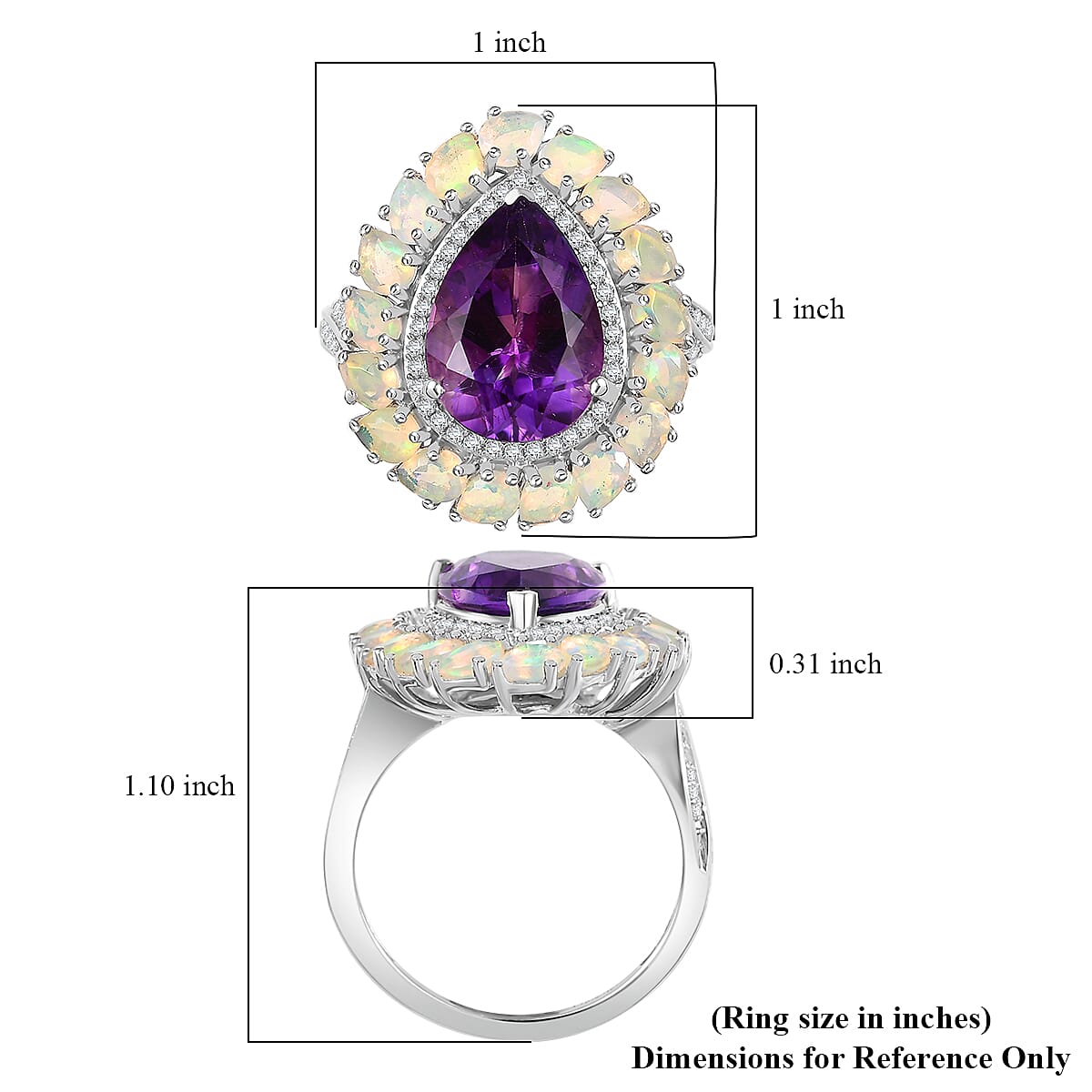 D'Joy Premium Moroccan Amethyst and Multi Gemstone 7.20 ctw Stardust Crown Ring in Rhodium Over Sterling Silver (Size 7.0) image number 5