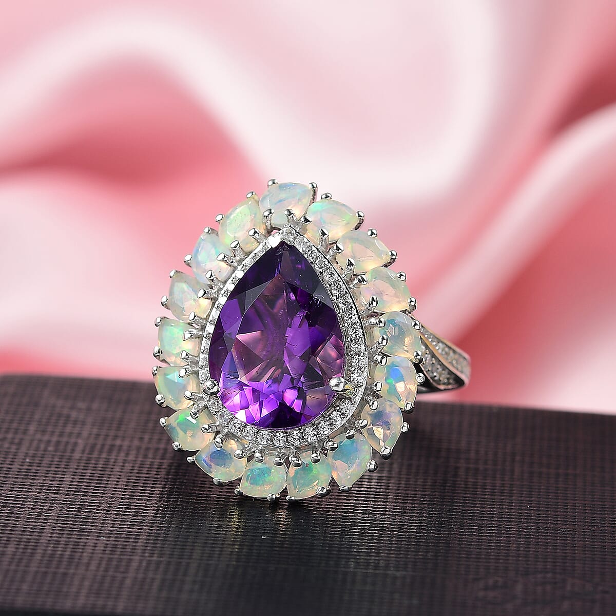 D'Joy Premium Moroccan Amethyst and Multi Gemstone 7.20 ctw Stardust Crown Ring in Rhodium Over Sterling Silver (Size 8.0) image number 1