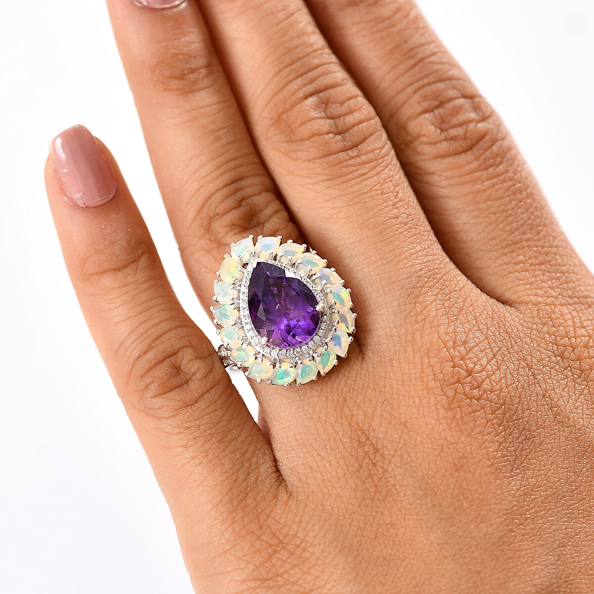 D'Joy Premium Moroccan Amethyst and Multi Gemstone 7.20 ctw Stardust Crown Ring in Rhodium Over Sterling Silver (Size 8.0) image number 2