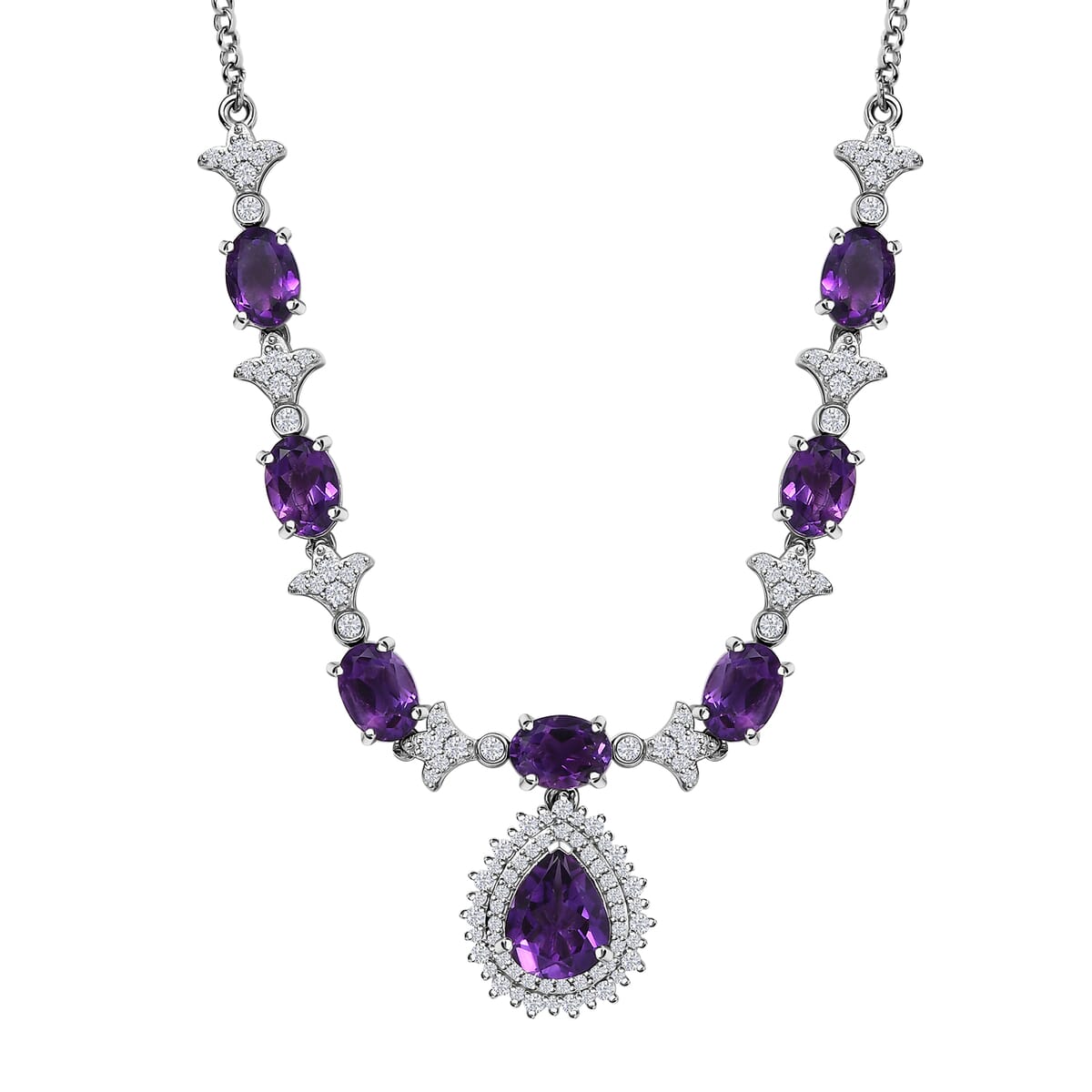 D'Joy Premium Moroccan Amethyst and White Zircon 8.00 ctw Regal Bloom Necklace in Rhodium Over Sterling Silver 18 Inches image number 0