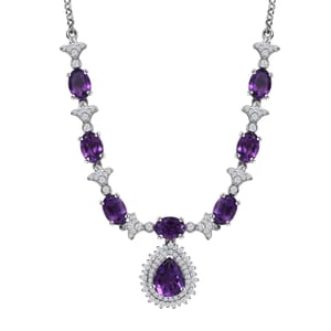D'Joy Premium Moroccan Amethyst and White Zircon 8.00 ctw Regal Bloom Necklace in Rhodium Over Sterling Silver 18 Inches