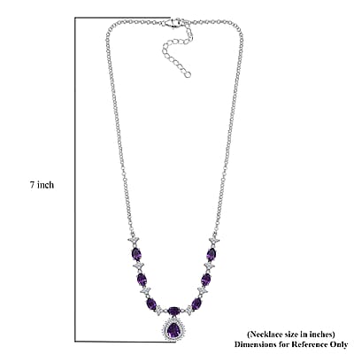 D'Joy Premium Moroccan Amethyst and White Zircon 8.00 ctw Regal Bloom Necklace in Rhodium Over Sterling Silver 18 Inches