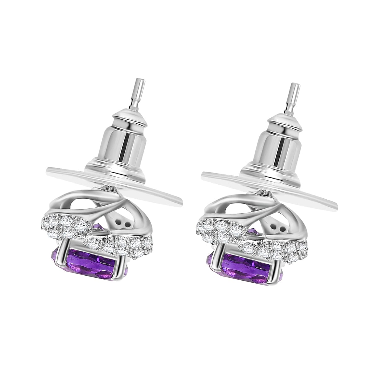 D'Joy Premium Moroccan Amethyst and White Zircon 3.30 ctw Bubble Bloom Earrings in Rhodium Over Sterling Silver image number 3