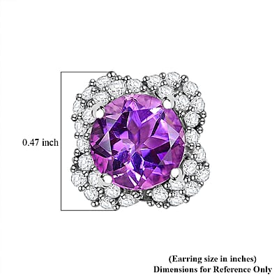 D'Joy Premium Moroccan Amethyst and White Zircon 3.30 ctw Bubble Bloom Earrings in Rhodium Over Sterling Silver