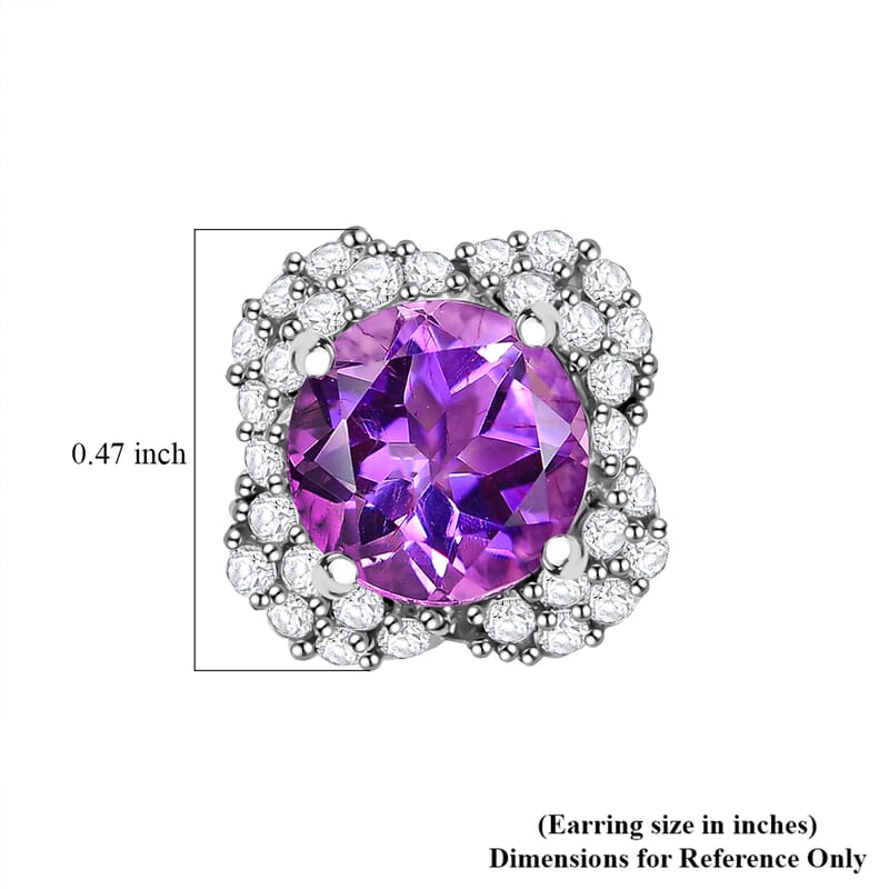 D'Joy Premium Moroccan Amethyst and White Zircon 3.30 ctw Bubble Bloom Earrings in Rhodium Over Sterling Silver