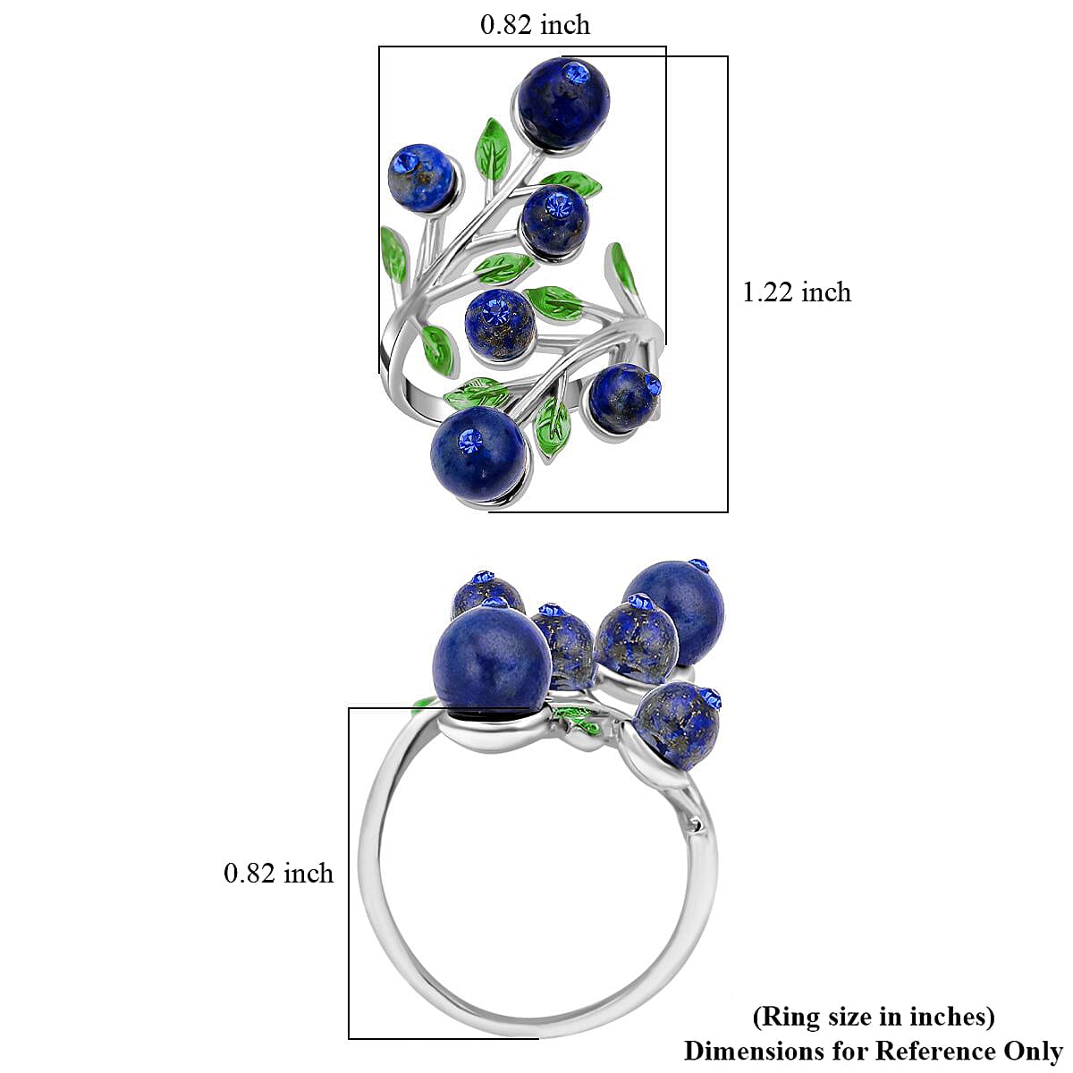 Lapis Lazuli 2.00 ctw and Blue Austrian Crystal Leafy Vine Ring in Silvertone (Size 6-9) 
