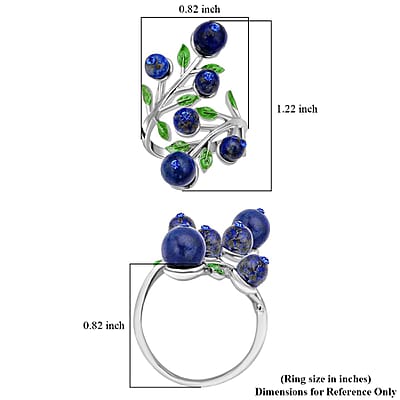 Lapis Lazuli 2.00 ctw and Blue Austrian Crystal Leafy Vine Ring in Silvertone (Size 6-9)