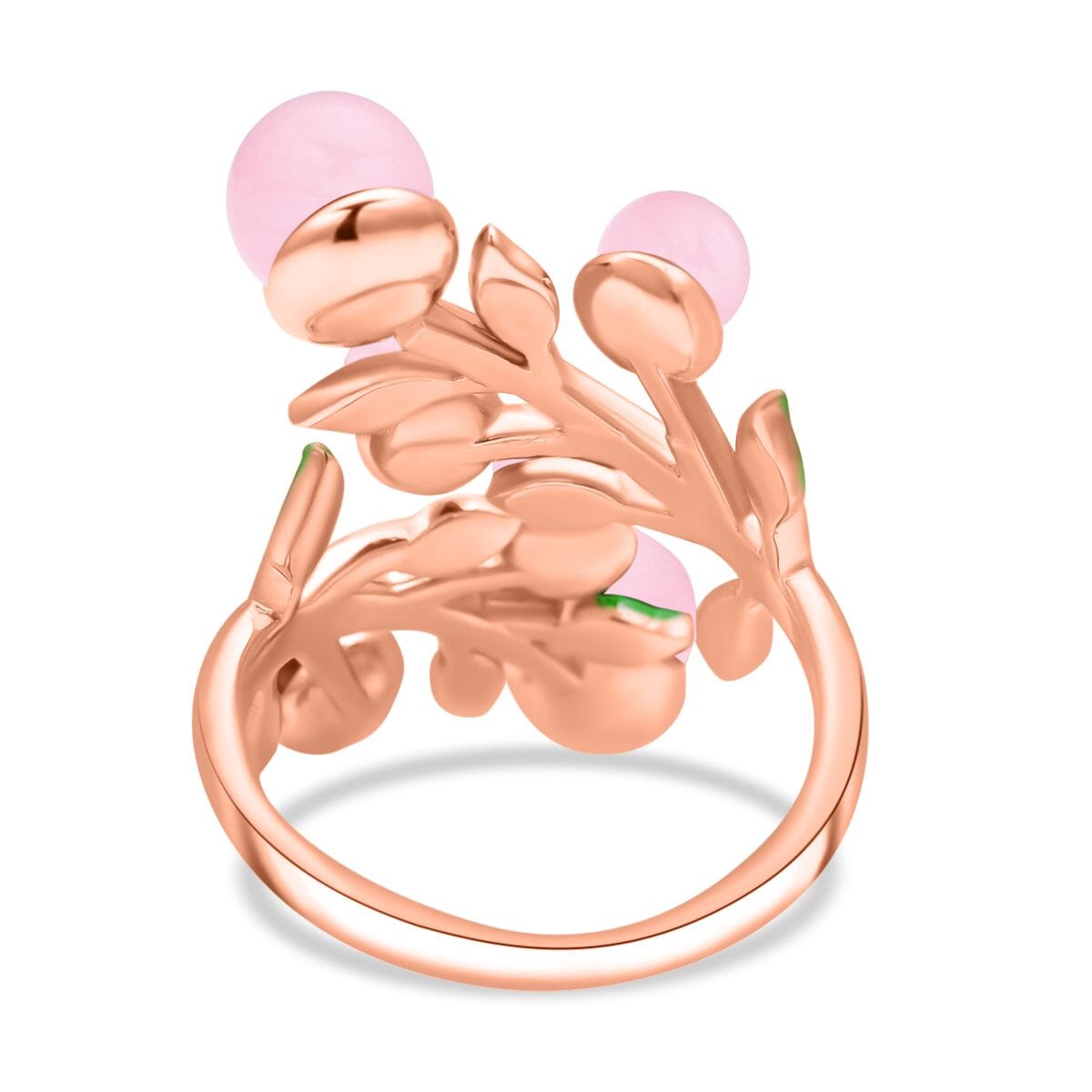 Galilea Rose Quartz 2.00 ctw and Pink Austrian Crystal Leafy Vine Ring in Rosetone (Size 6-9)  image number 4