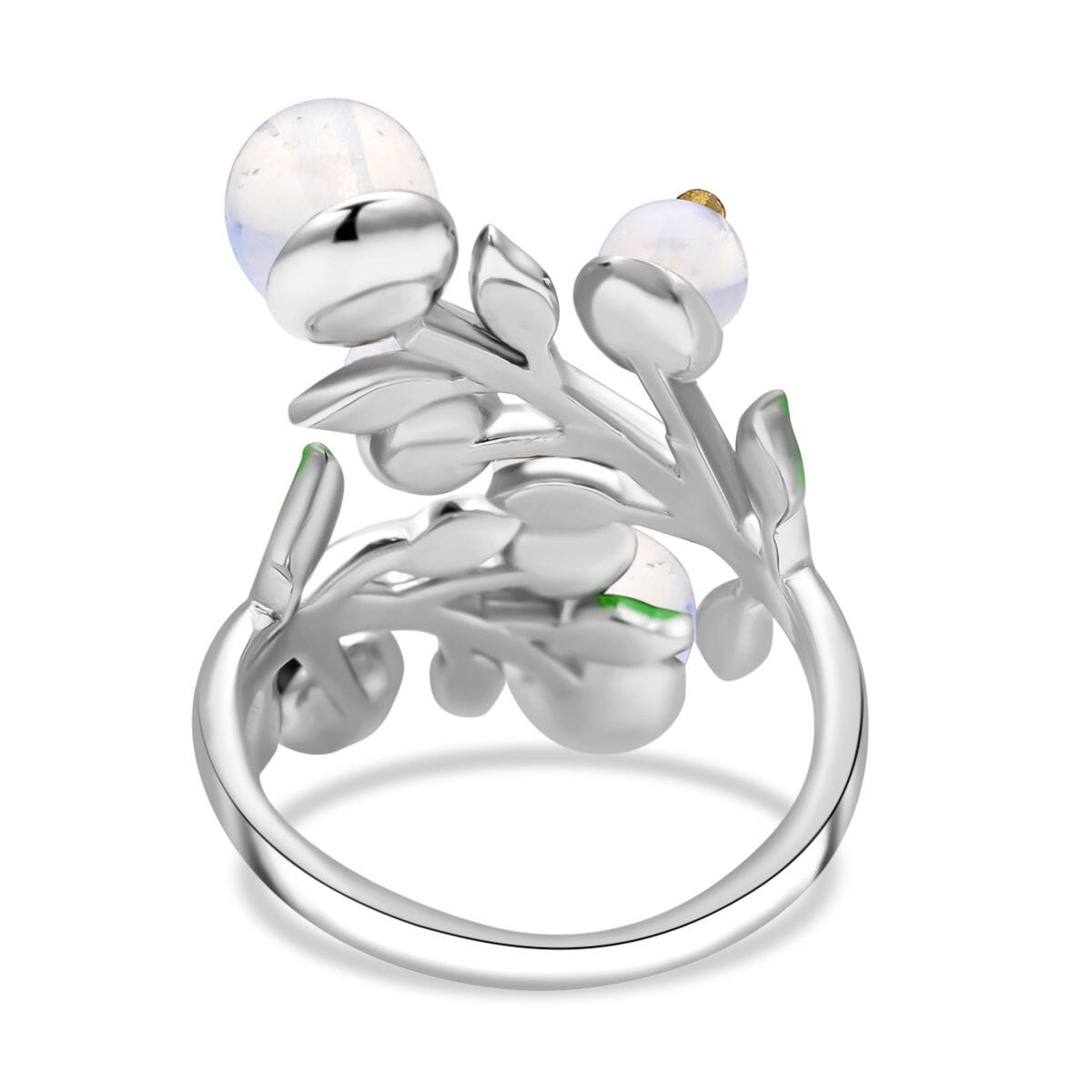 Opalite 2.00 ctw and White Austrian Crystal Leafy Vine Ring in Silvertone (Size 6-9)  image number 4
