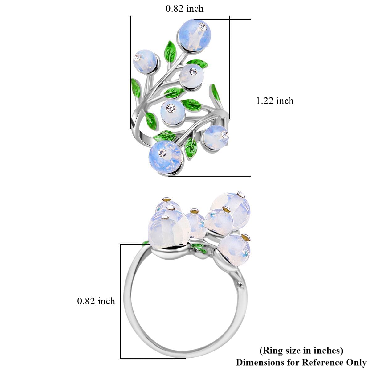 Opalite 2.00 ctw and White Austrian Crystal Leafy Vine Ring in Silvertone (Size 6-9)  image number 5
