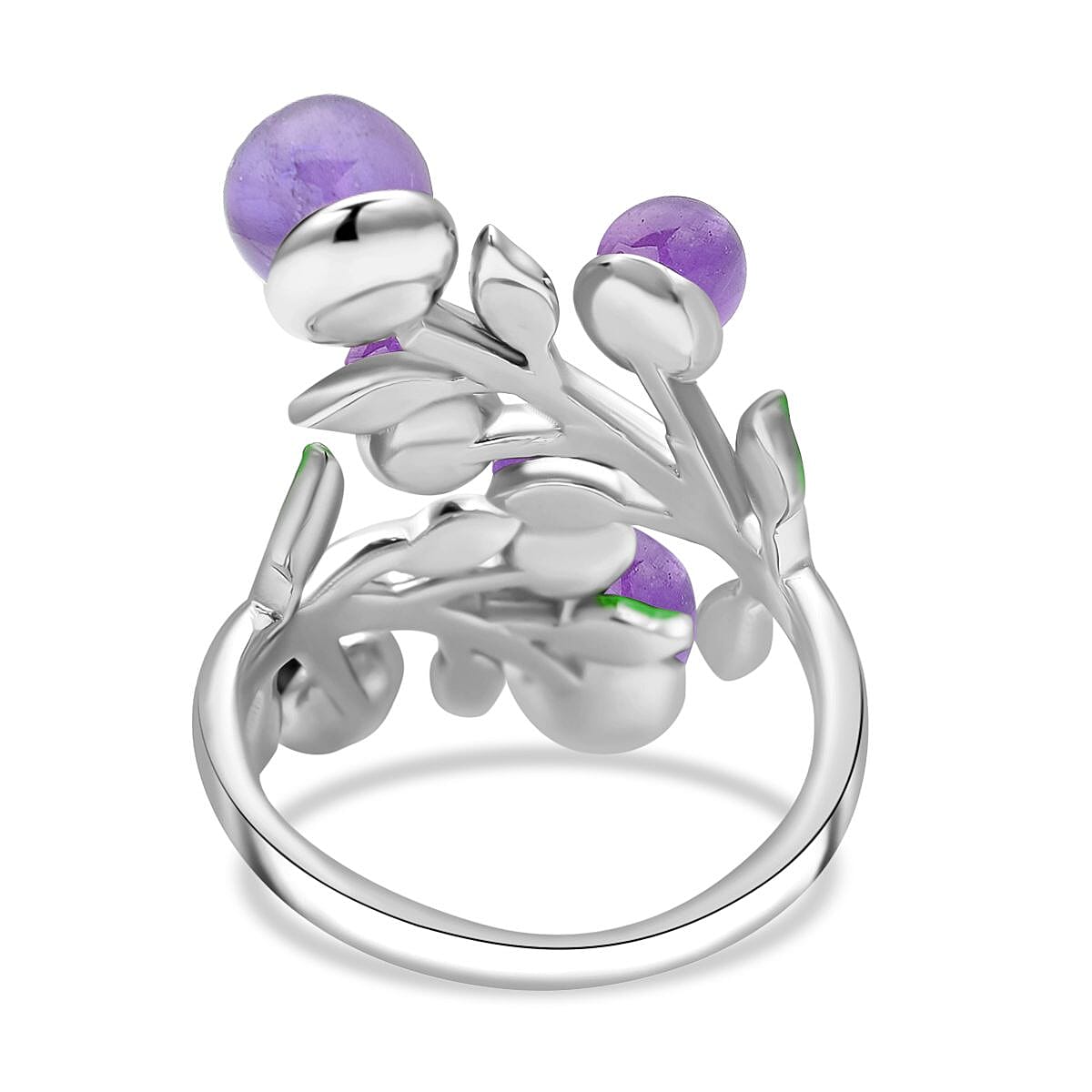African Amethyst 2.00 ctw and Purple Austrian Crystal Leafy Vine Ring in Silvertone (Size 6-9)  image number 4