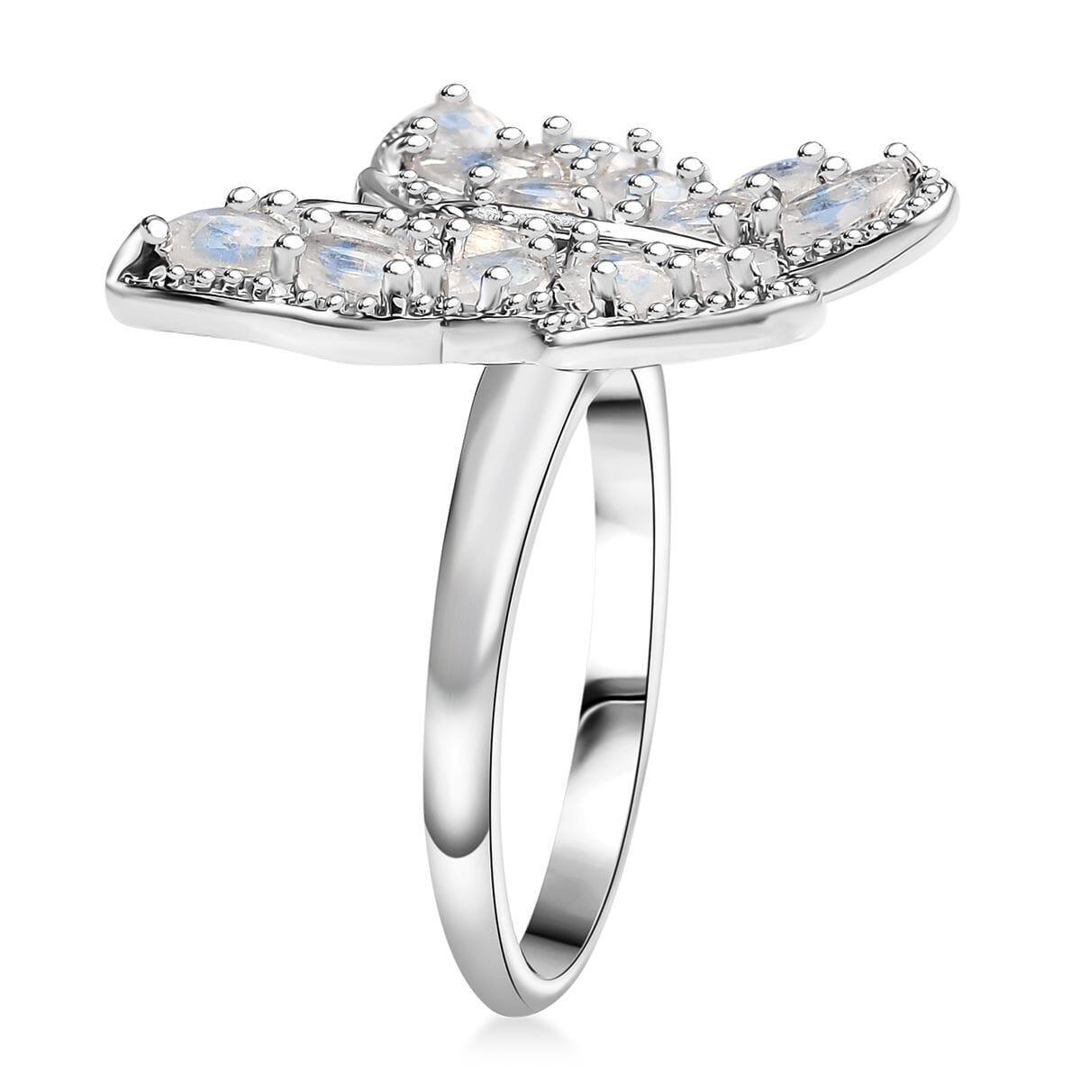 Karis Moon Glow Moonstone and White Zircon 2.70 ctw Butterfly Ring in Platinum Bond (Size 10.0) image number 3