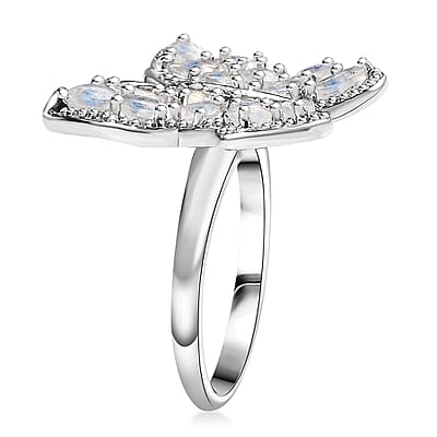 Karis Moon Glow Moonstone and White Zircon 2.70 ctw Moonfly Muse Ring in Platinum Bond (Size 10.0)