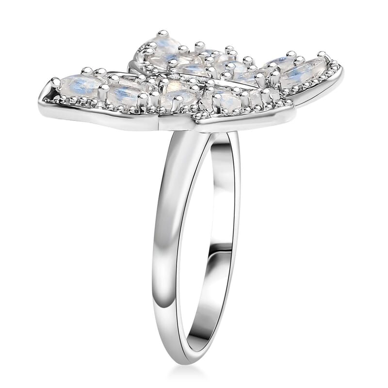 Karis Moon Glow Moonstone and White Zircon 2.70 ctw Moonfly Muse Ring in Platinum Bond (Size 10.0)