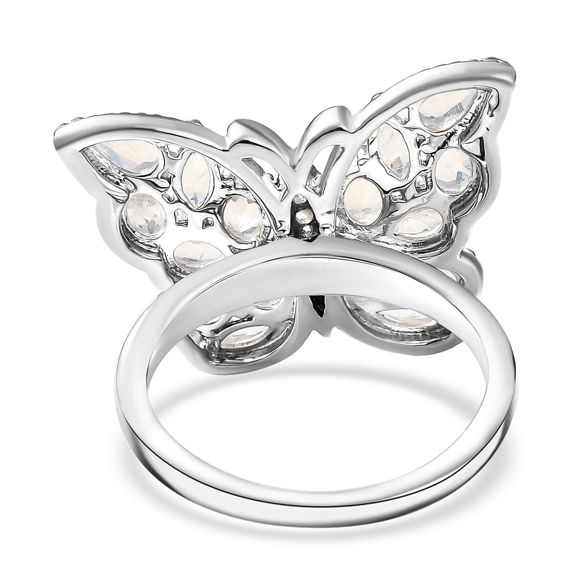 Karis Moon Glow Moonstone and White Zircon 2.70 ctw Butterfly Ring in Platinum Bond (Size 10.0) image number 4