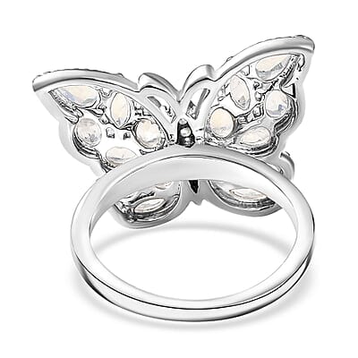 Karis Moon Glow Moonstone and White Zircon 2.70 ctw Moonfly Muse Ring in Platinum Bond (Size 10.0)