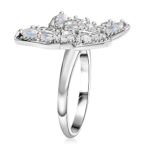 Karis Moon Glow Moonstone and White Zircon 2.70 ctw Moonfly Muse Ring in Platinum Bond (Size 7.0)