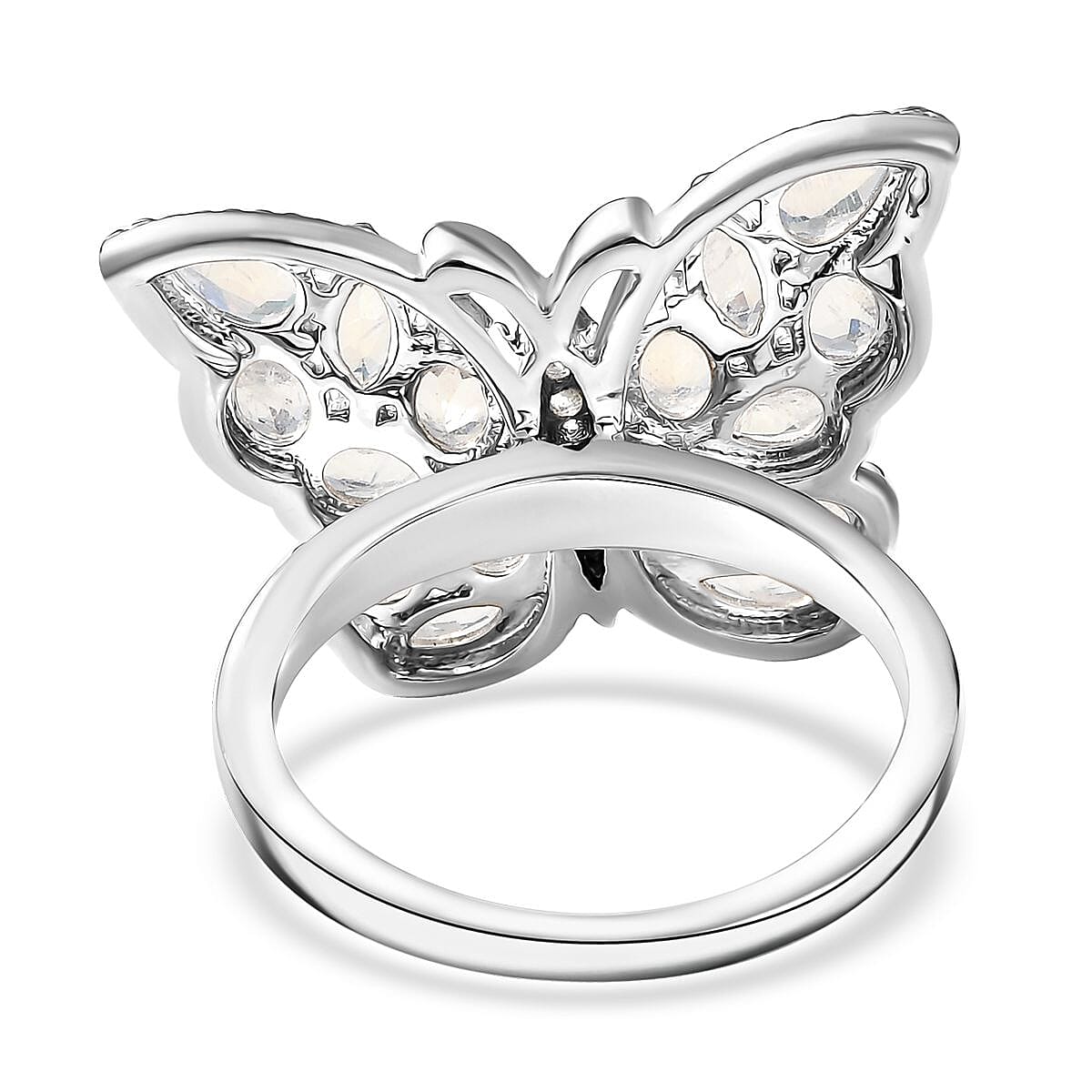 Karis Moon Glow Moonstone and White Zircon 2.70 ctw Moonfly Muse Ring in Platinum Bond (Size 7.0)