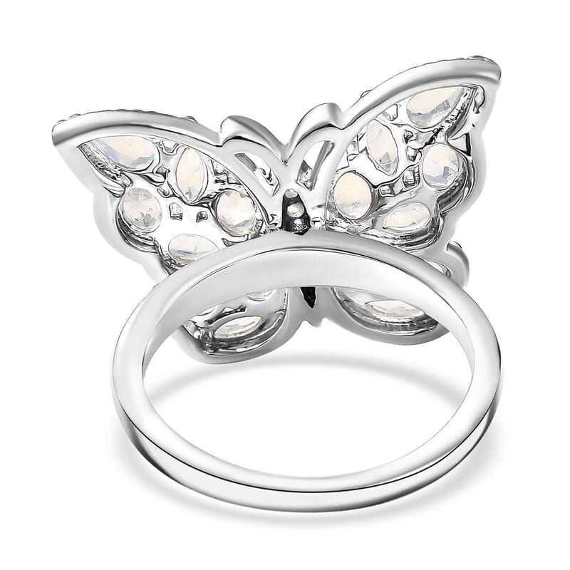 Karis Moon Glow Moonstone and White Zircon 2.70 ctw Moonfly Muse Ring in Platinum Bond (Size 7.0)