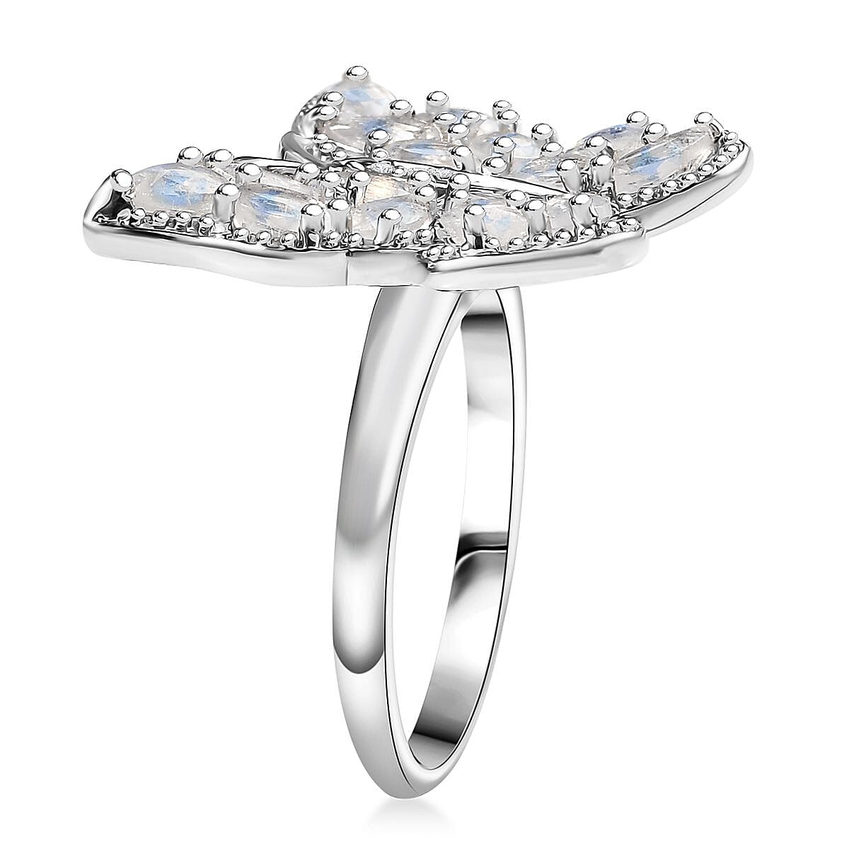 Karis Moon Glow Moonstone and White Zircon 2.70 ctw Moonfly Muse Ring in Platinum Bond (Size 8.0) image number 3