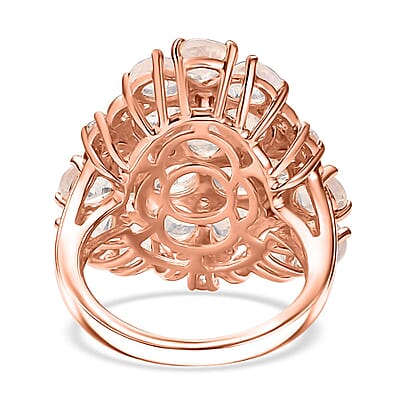 Karis Moon Glow Moonstone and White Zircon 6.30 ctw Lunar Garden Floral Ring 18K RG Plated (Size 10.0)