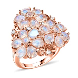 Karis Moon Glow Moonstone and White Zircon 6.30 ctw Lunar Garden Floral Ring 18K RG Plated (Size 6.0)
