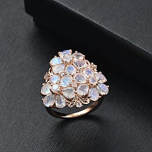 Karis Moon Glow Moonstone and White Zircon 6.30 ctw Lunar Garden Floral Ring 18K RG Plated (Size 6.0)