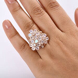 Karis Moon Glow Moonstone and White Zircon 6.30 ctw Lunar Garden Floral Ring 18K RG Plated (Size 6.0)