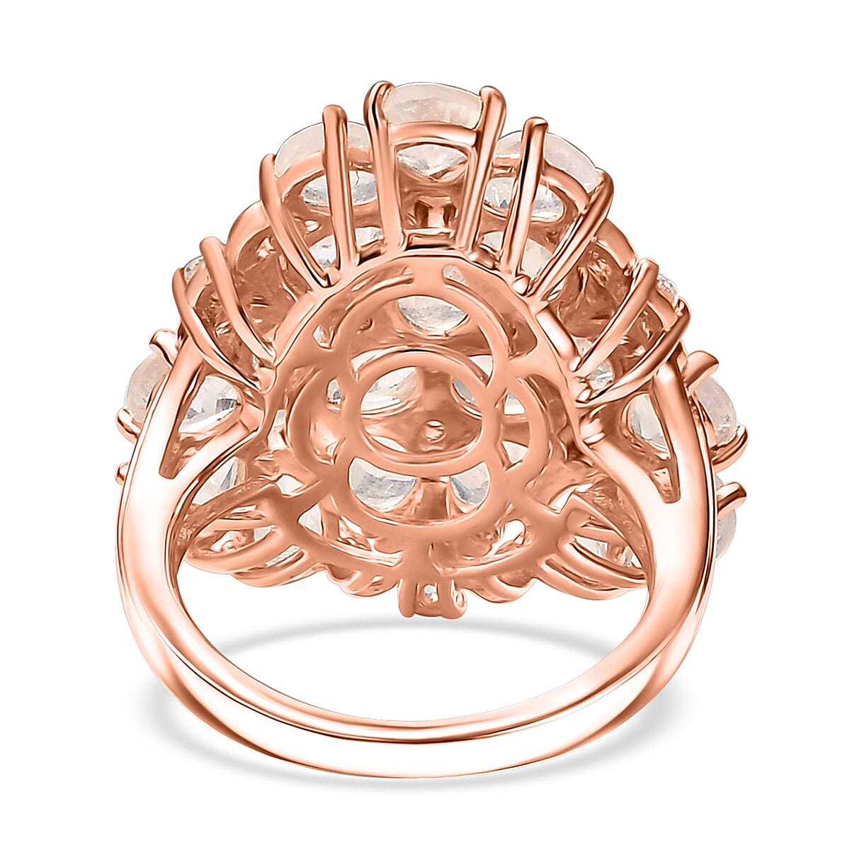 Karis Moon Glow Moonstone and White Zircon 6.30 ctw Lunar Garden Floral Ring 18K RG Plated (Size 6.0) image number 4