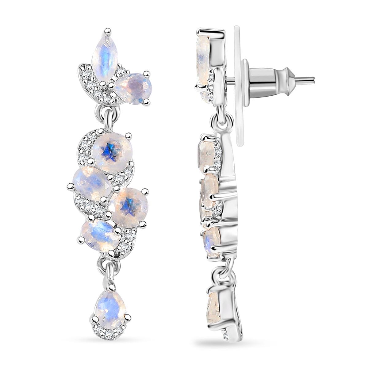 Karis Moon Glow Moonstone and White Zircon 2.85 ctw Blooming Twilight Earrings in Platinum Bond image number 0