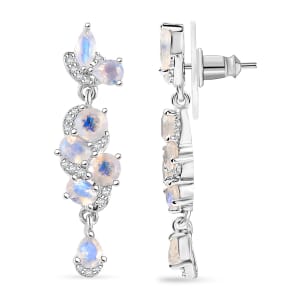 Karis Moon Glow Moonstone and White Zircon 2.85 ctw Blooming Twilight Earrings in Platinum Bond