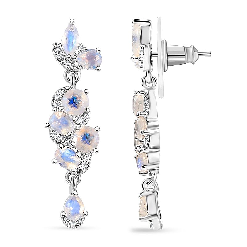 Karis Moon Glow Moonstone and White Zircon 2.85 ctw Blooming Twilight Earrings in Platinum Bond