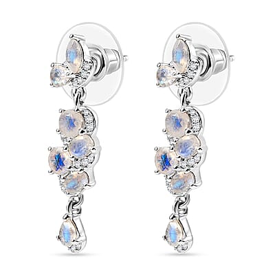 Karis Moon Glow Moonstone and White Zircon 2.85 ctw Blooming Twilight Earrings in Platinum Bond