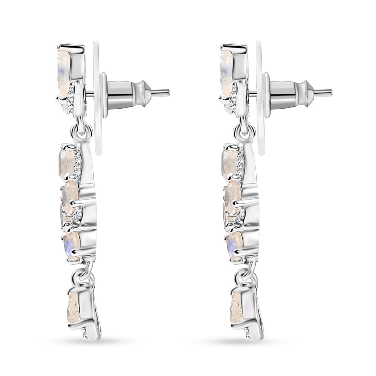 Karis Moon Glow Moonstone and White Zircon 2.85 ctw Blooming Twilight Earrings in Platinum Bond image number 4