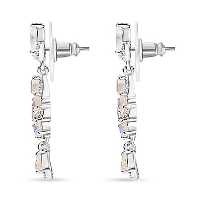 Karis Moon Glow Moonstone and White Zircon 2.85 ctw Blooming Twilight Earrings in Platinum Bond