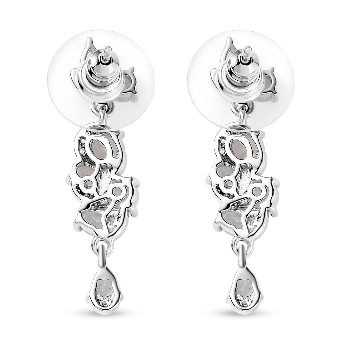 Karis Moon Glow Moonstone and White Zircon 2.85 ctw Blooming Twilight Earrings in Platinum Bond image number 5