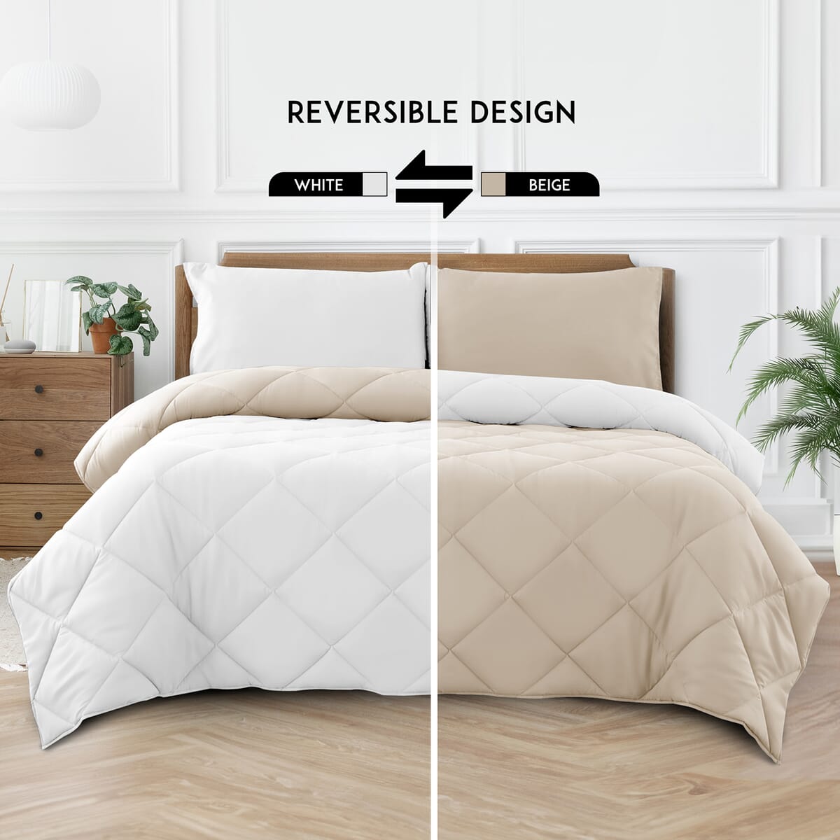 Lux Decor Collection 3pc White Reversible Comforter Set -Queen image number 1