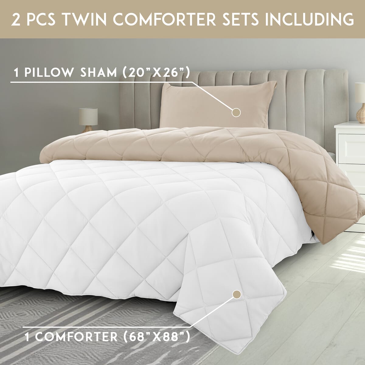 Lux Decor Collection 3pc White Reversible Comforter Set -Queen image number 6