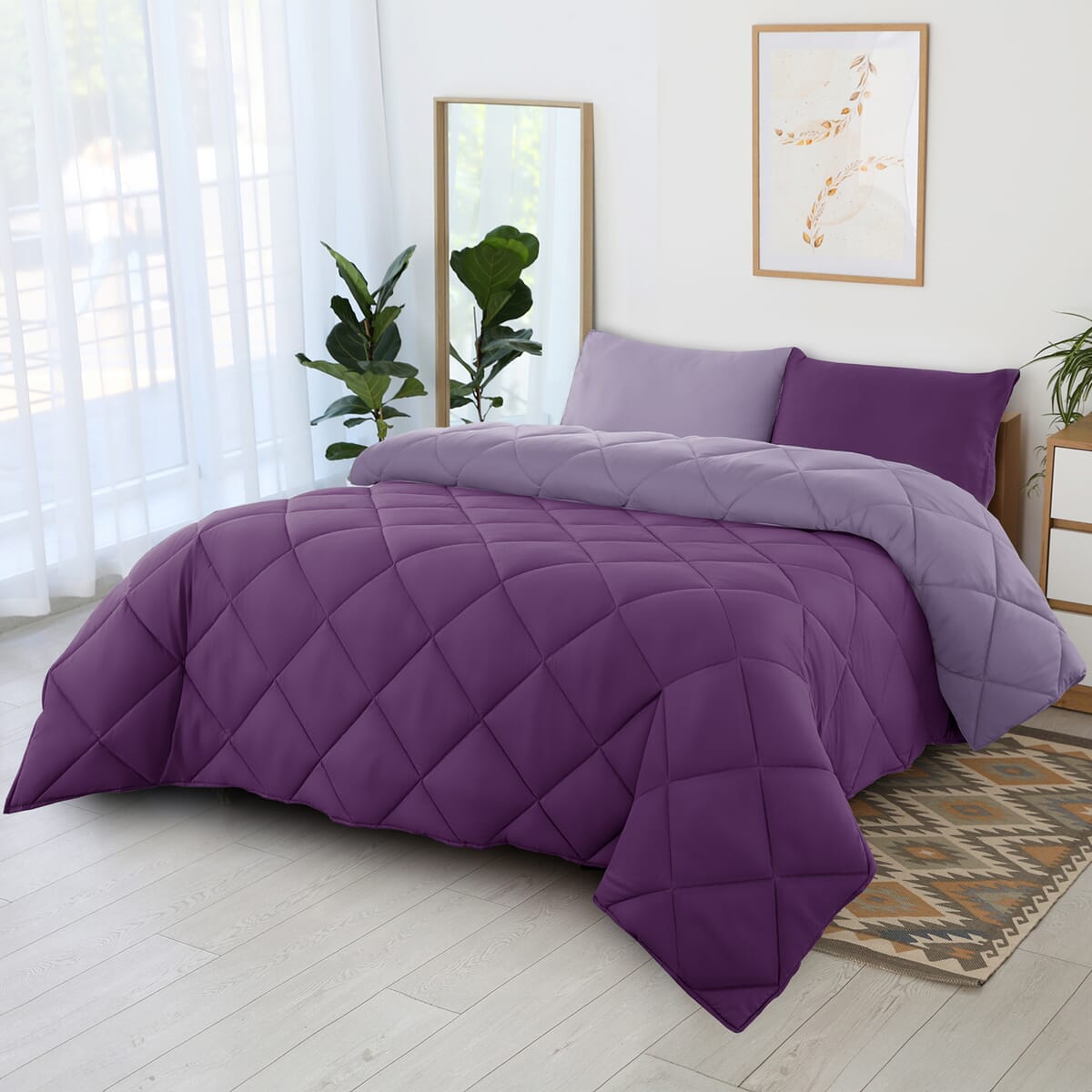 Lux Decor Collection 3pc Purple Reversible Comforter Set -King image number 0