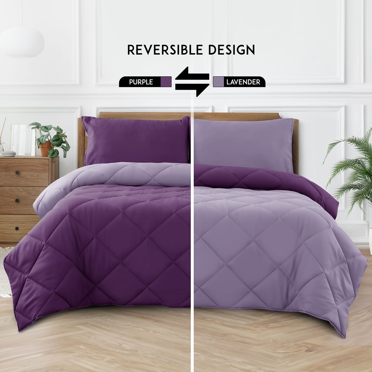 Lux Decor Collection 3pc Purple Reversible Comforter Set -King image number 1