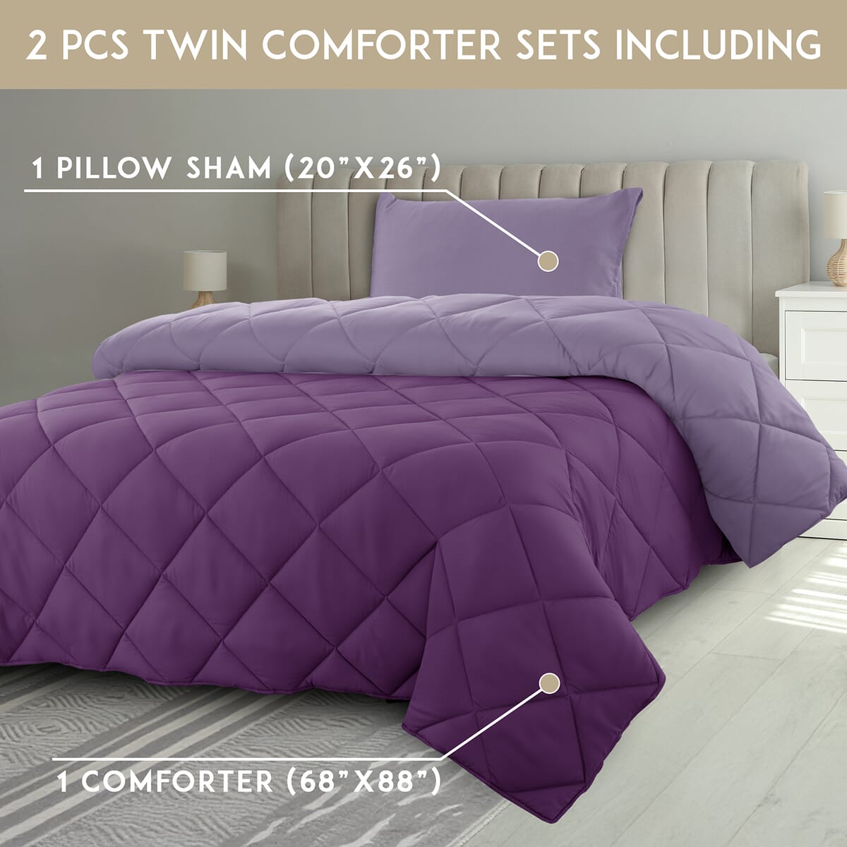 Lux Decor Collection 3pc Purple Reversible Comforter Set -King image number 6