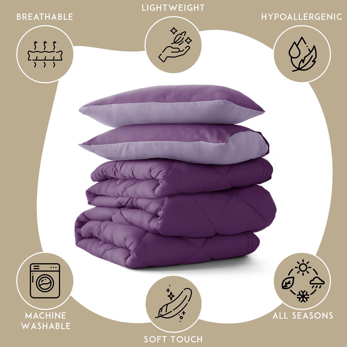 Lux Decor Collection 3pc Purple Reversible Comforter Set -King image number 7